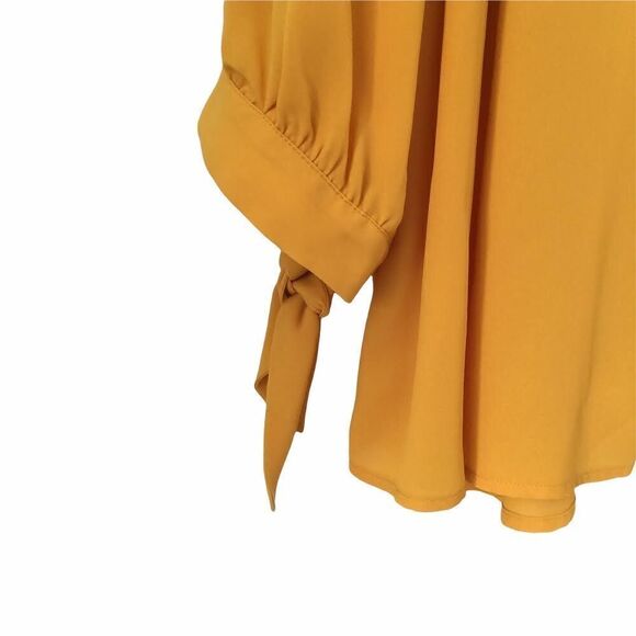 41 Hawthorn Long Sleeve Tie V-neck Front Button Blouse in Yellow Size 3X - Picture 4 of 8
